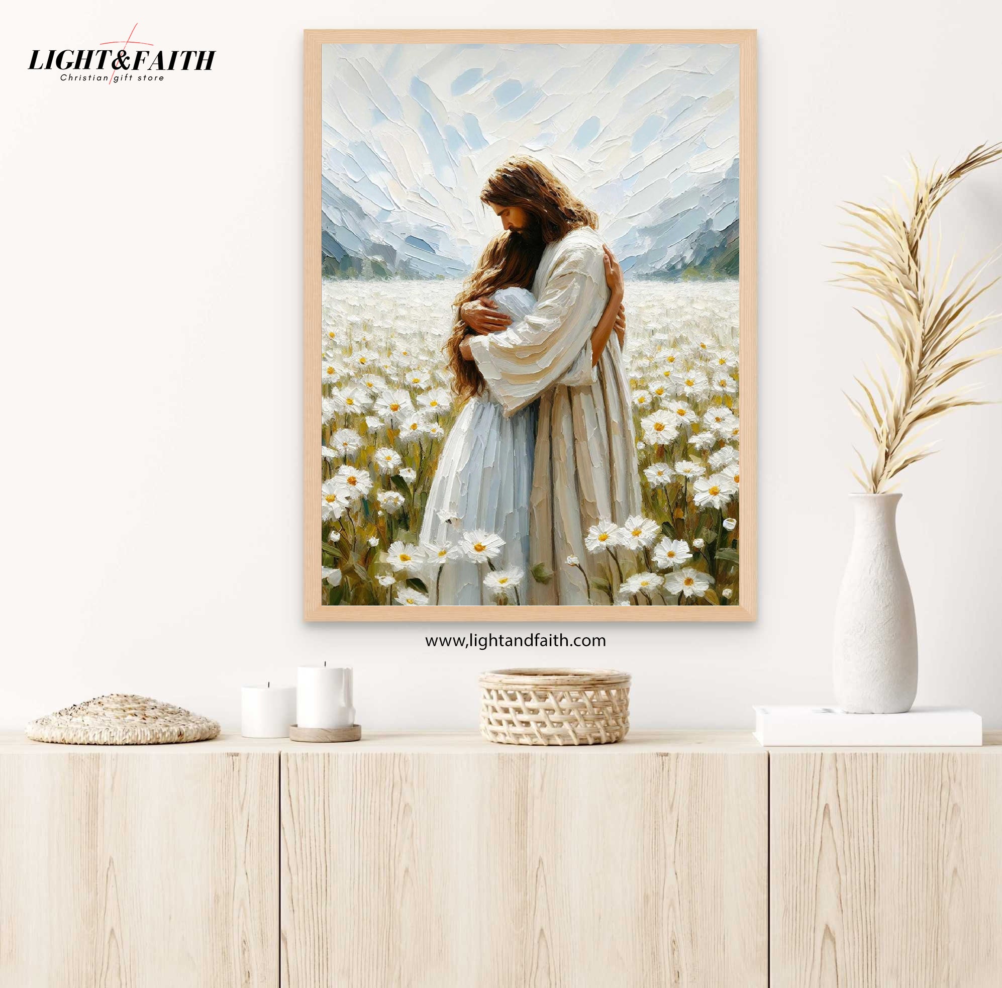 His Love Poster, Jesus Hugging Woman Poster, Jesus with Woman Poster, Bible Art Poster